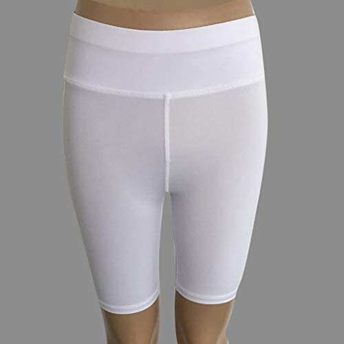TIFENNY Women's High Waist Yoga Pants with Pockets Solid Color Soft Tummy Workout Running Sports Shorts Pants White