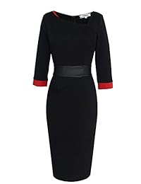 VFSHOW Vestido de cuello asimétrico para mujer, estilo vintage, para negocios, fiesta