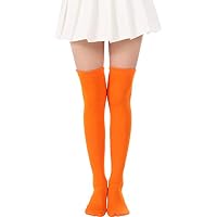 JASMINO Over Knee Long Stockings Solid Thigh High Socks Opaque Costume Stockings Cosplay Knee-High Socks(00 Orange Stockings)
