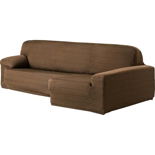 ECOMMERC3 | Chaise Longue Sofa Cover Long Right Arm Elastic Jacquard – Brown Chaise Longue Sofa Cover Universal Fit with Gripping Foams and Non-Slip Rubber
