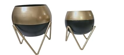 Plant World Decor Iron Planter with Plant Stand and Flower Pot, Gold & Back