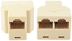 OPTISOFT-RJ45 CAT 5 CAT 6 8P8C Female to 2 x Female Plug Network LAN Cable T Adapter Line Connector Joiner Y Splitter (Beige) - 2 Pack