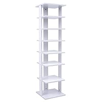 HOFOME Free Standing Shoe Rack, 7 Pair Shoe Rack Shelf, Vertical Shoe Storage Rack, Entryway Shoe Stand Display Shelf, White