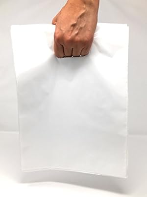 100 Pack 9" x 12" with 1.25 mil Thick White Merchandise Plastic Glossy Retail Bags | Die Cut Handles | Perfect for Shopping, Party Favors, Birthdays, Children Parties | Color White | 100% Recyclable