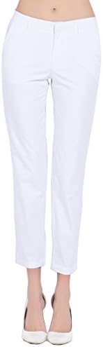 FCLM Women's Cotton Casual Slim Pure Color Pencil Pants Long Trousers With Belt White XL FF085