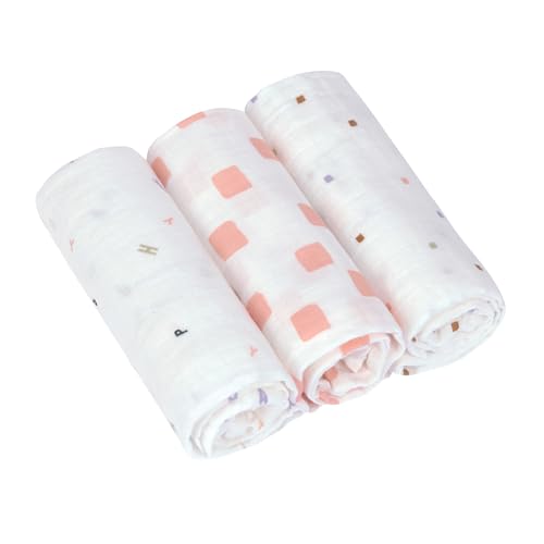 Laessig Set of 3 Cotton Muslin Bibs 85 x 85 cm/Swaddle & Burp Blanket L Happy Fruits Peach