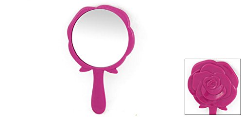 uxcell Fuchsia Plastic Frame Rose Pattern Handheld Round Makeup Mirror