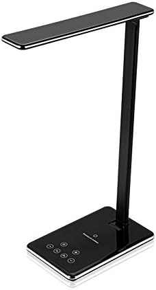 LED Desk Lamp,LOFS Dimmable LED 5W 58 LED Lamp Beads 5Lighting Modes 5 Level Dimmer Time 1/2 Hours Touch-Sensitive Control Panel 5V/1A Wireless Charging Pad 5V/1A USB Charging Port - Piano black