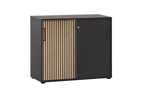 Schildmeyer Hank Filing Cabinet Composite Wood Black Matt/Acoustic Panel Look 100 x 41 x 83.6 cm