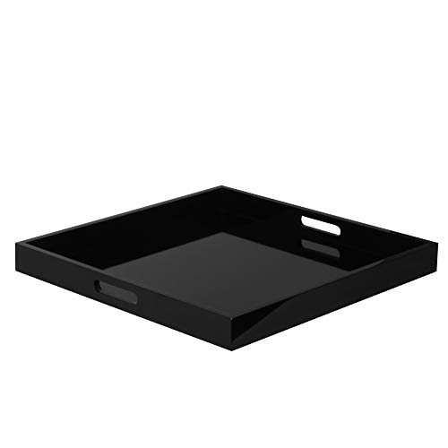 Large Ottoman Square Serving Tray 20x20x2inch, Glossy Black Wooden Service Dish Platter with