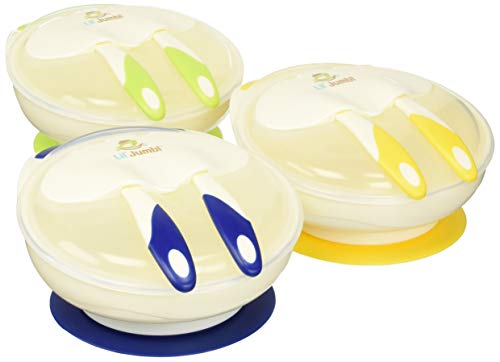 Suction Bowls Set 3 Piece with Cutlery and Easy Lid for Baby and Children Stay Put Spill Proof FDA Approved BPA Free (Certified Refurbished)
