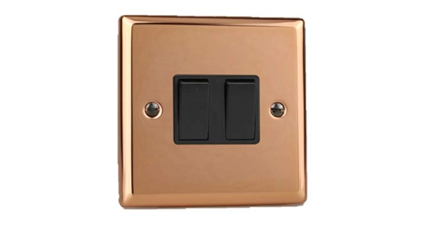 Varilight XY2B.CU Interruptor de luz 2 Gang 2 vías 10 Amp cobre pulido (inserciones negras)