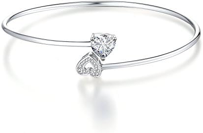 Vibrille 'Heart to Heart' Sterling Silver Cubic Zirconia Cuff Bangle Bracelet for Women, 7''