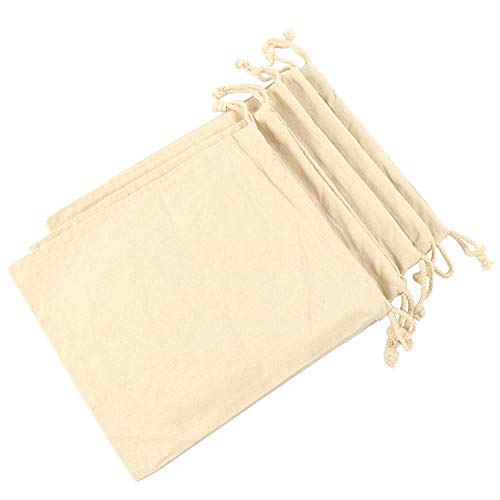 5 Bulk 11.8 x 15.7 Inch Organic Cotton Produce Bags Large Reusable Muslin Storage Organizing Drawstring Fabric Washable Bag for Shopping Laundry Grocery Vegetable Gift (Cotton, 11.8" x 15.7")