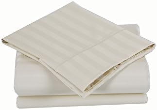 500 Thread Count 100% Cotton Damask Stripe Sheet &amp; Pillowcase Sets (King, Ivory)