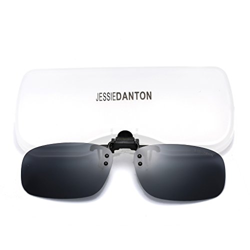 JESSIEDANTON Polarized Clip-on Flip Up Metal Clip Rimless Sunglasses, Lightweight, L Size, Black Lens