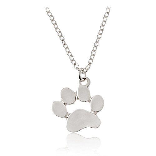 Letter Love Cute Animal Paw Print Pendant Puppy Dog Cat Pet Memorial Necklace -Silver