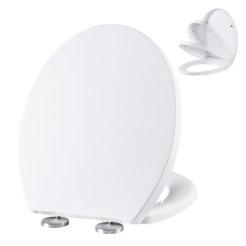 Angel Shield Soft Close Toilet Seat – Oval White, Quick Release & Easy Clean, Adjustable Top Fix Hinges, Durable Plastic, Fits Standard O-Shape Toilets (White - Plastic)