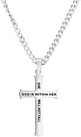Christian Bible Verse Necklace Religious Hand Stamped Stainless Steel Cross Pendant Jewelry Gift for Men