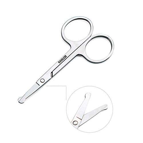 Manual Nose Hair Scissors Facial Hair Trimmer Mini Stainless Steel 3.4'' Scissors for Eyebrows, Nose, Moustache, Beard