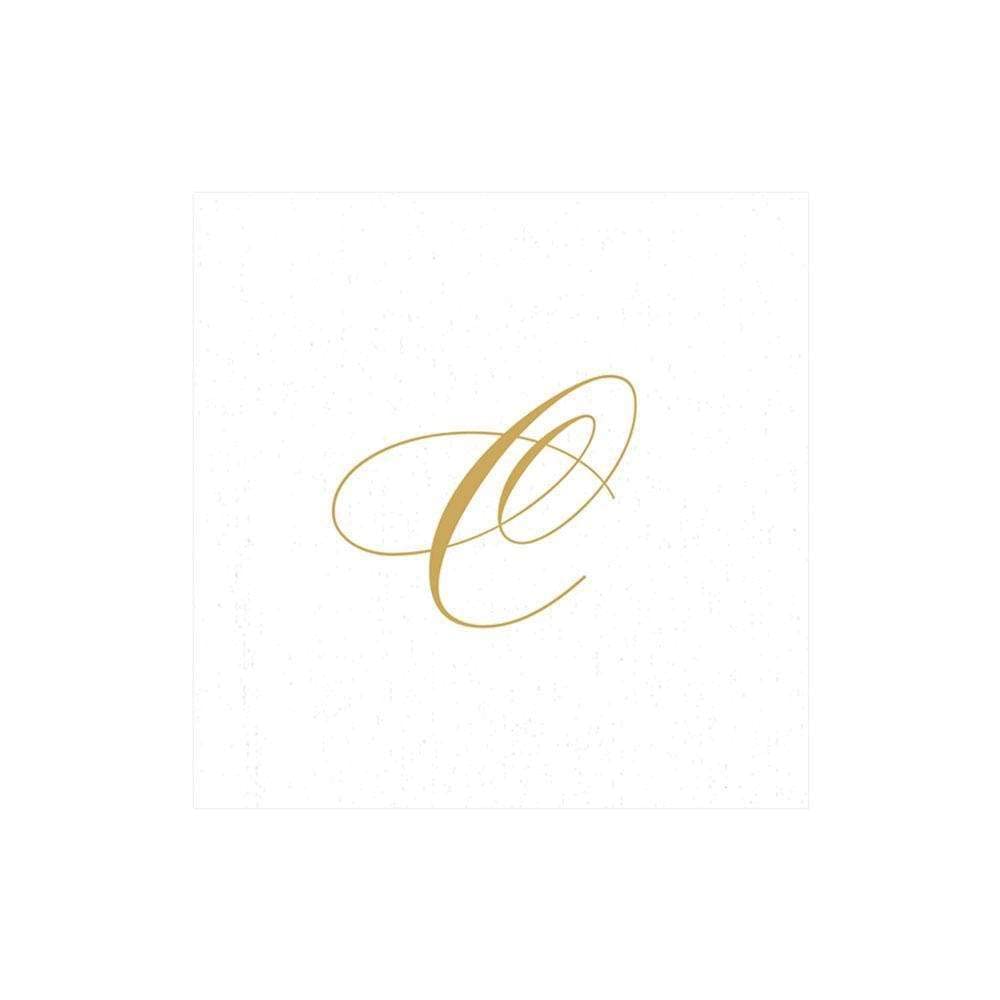 Caspari Signature Gold Initial C Paper Linen Cocktail Napkins, White Pearl, Pack of 30