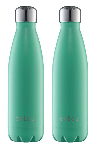 Stainless Steel Vacuum-Insulated Water Bottle, 2 Pack, BPA Free, Leak Proof, Hot & Cold, Green Water Bottle 17 oz. by Eekay Wares