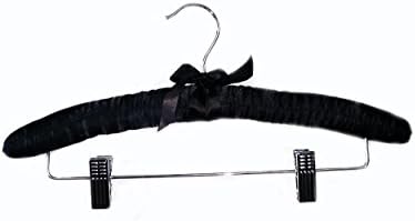 Black Satin Padded Combination Hangers (with Bar and Non-Abrasive Clips) (Set of 25)