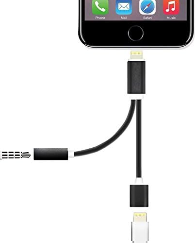 2 in 1 Lightning Cable to 3.5mm Headphone Jack and Charging Adapter for iPhone 7 /7 Plus(Black)