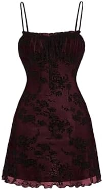 Milumia Women's Plus Size Vintage Mesh Cami Dress 90s Goth V Neck Mini  Dresses Brown at Amazon Women's Clothing store