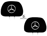 Ltluxury Universal Mercedes Benz Embroidered Black Gray Fabric Headrest Cover Set of 2