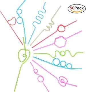 JOYEAN Crazy Straws 50pcs for Kids, Fun Varied Twists and Vibrant Colors Silly Straws
