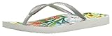 Vionic Women's Beach Noosa Flip Flop, Light Blue Floral Silver, 9 M US