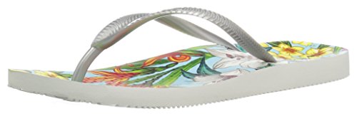 Vionic Women's Beach Noosa Flip Flop, Light Blue Floral Silver, 9 M US
