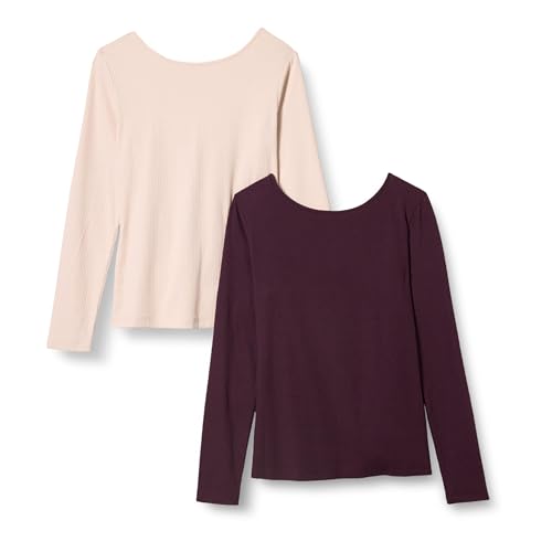 Amazon Essentials Women's Slim Fit Scoop Back Long Sleeve Rib-Knit T-Shirt, Pac…