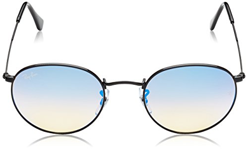 Ray-Ban ROUND METAL - SHINY BLACK Frame MIRROR GRADIENT BLUE Lenses 50mm Non-Polarized