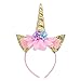 Unicorn Headband, 2 Pack Gold and Silver Glitter Ears with Flowers Unicorn Headbands for Party Decoration or Cosplay Costume