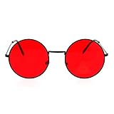 SA106 Retro Vintage Flat Color Circle Round Lens Sunglasses Black Red