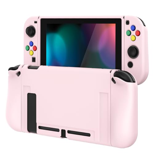 PlayVital Pink Protective Case for Nintendo Switch, Soft TPU Slim Case Cover for Nintendo Switch Joycon Console with Colorful ABXY Direction Button Caps