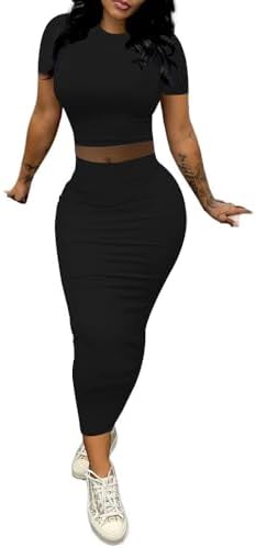 Amazon.com: Nimsruc 2 Piece Outfits for Women Sexy Bodycon Skirt Set Summer  Casual Matching Sets Black S : Clothing, Shoes & Jewelry