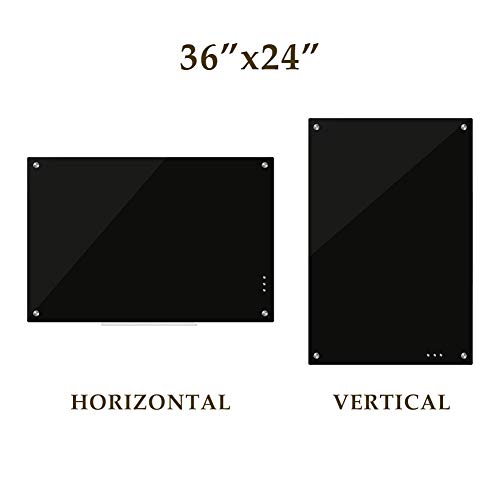 QUEENLINK Glass Whiteboard, Wall Mounted Black Glass Dry Erase