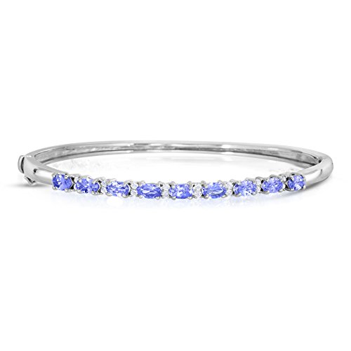 2-1/3 Cttw Oval Tanzanite and White Topaz Bangle In Sterling Silver