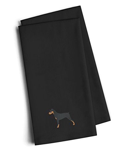 Caroline's Treasures BB3413BKTWE German Pinscher Black Embroidered Kitchen Towel Set of 2, Cotton, Multicolored