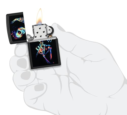 Zippo Sturmfeuerzeug – UV Skeleton, Black Matte, Black Light – Refillable – Wire-resistant – Wind Resistant Design – Gift Box – Made in USA