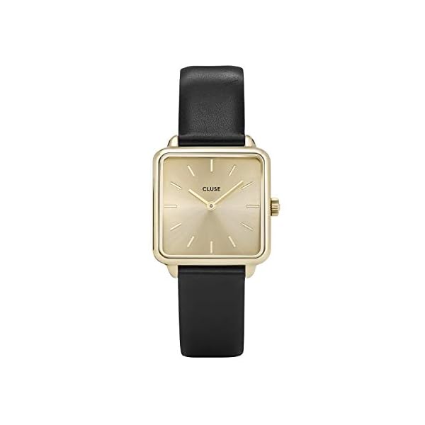 CLUSE LA TÉTRAGONE Gold Gold Black CL60004 Women's Watch 29mm Square Dial Leather Strap Minimalistic Design Casual Dress Japanese Quartz Elegant Timepiece