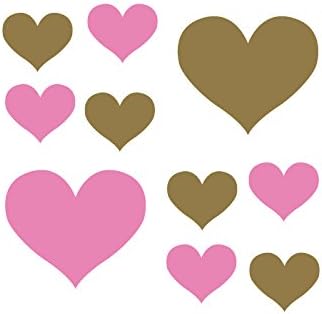 Set of 60 - Metallic Gold / Pink Heart Vinyl Wall Decals Stickers [Peel and Stick Graphic Mural Hearts Kit Appliques]
