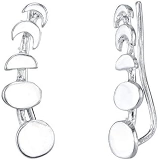 Moon Phase Crawler Cuff Earrings - 925 Sterling Silver