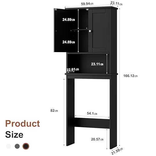 Shintenchi Over the Toilet Storage Cabinet, Bathroom Shelf Organizer with Anti-Tip Device Small Freestanding Space Saver with Adjustable Shelf, Black