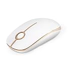 Jelly Comb 2.4G Slim Wireless Mouse with Nano Receiver Less Noise, Portable Mobile Optical Mice for Notebook, PC, Laptop, Computer, Macbook - White and Gold