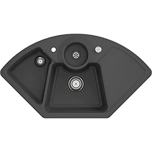 Villeroy & Boch Solo Eck - Fregadero de esquina con desagüe excéntrico (cerámica, 1075 x 600 mm), color grafito