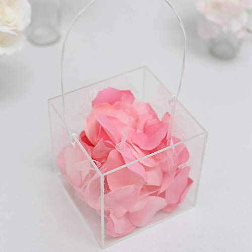 LUGUNU Flower Girl Basket, Handmade Acrylic Crystal Clear Wedding Flower Box with Adjustable Ribbon Handle for 2-6 Years Old Flower Girl